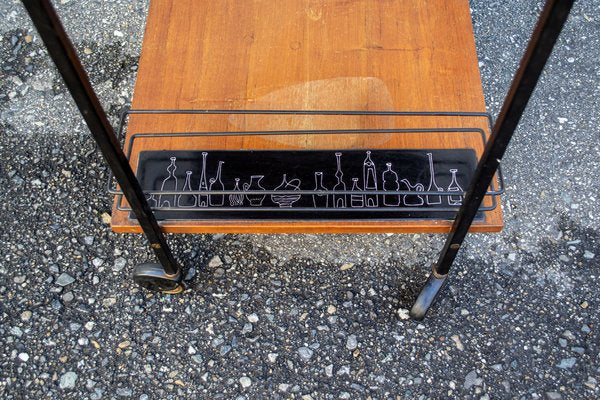 Wooden Bar Trolley in Enamel Metal, 1950s-VCV-1790997