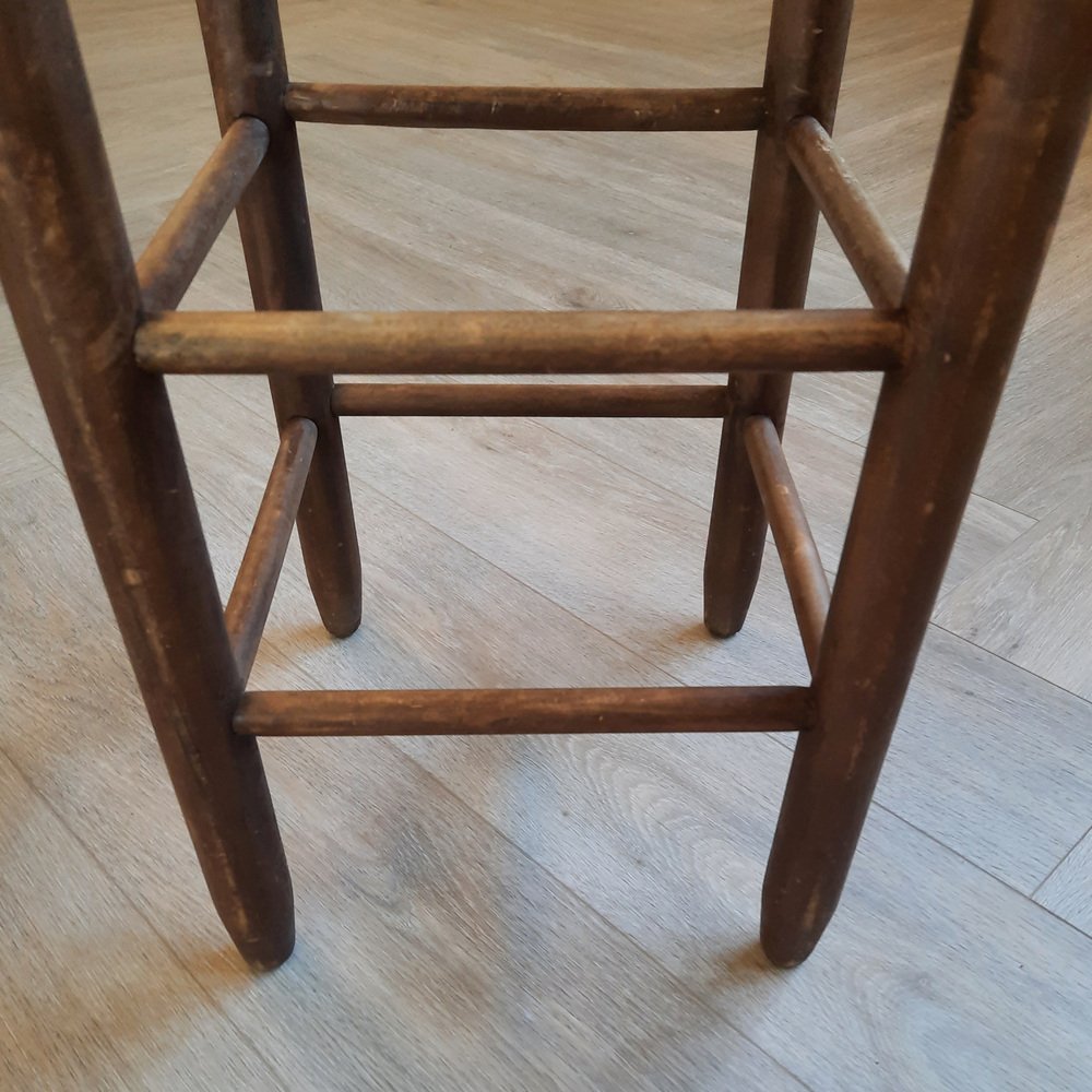 Wooden Barstools with Rush Seats, 1960s, Set of 4