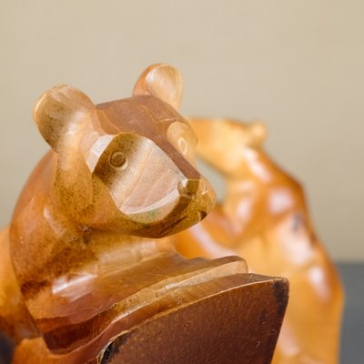 Wooden Bear Bookends from VEB Kunstgewerbliche Holzarbeiten Klings, 1950s, Set of 2-YGX-739412