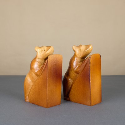 Wooden Bear Bookends from VEB Kunstgewerbliche Holzarbeiten Klings, 1950s, Set of 2-YGX-739412