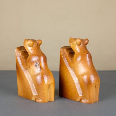 Wooden Bear Bookends from VEB Kunstgewerbliche Holzarbeiten Klings, 1950s, Set of 2-YGX-739412