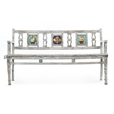 Wooden Bench with 3 Glazed Tiles-NQ-624983