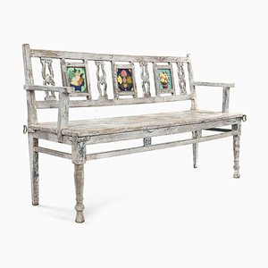 Wooden Bench with 3 Glazed Tiles-NQ-624983