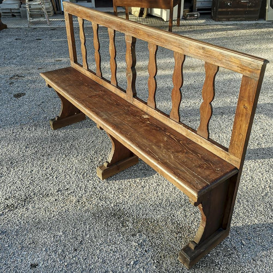 Wooden Bench with Stylized Column Decorations, Early 1900s