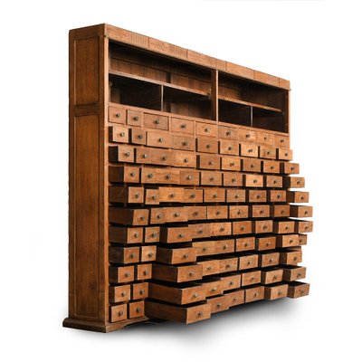 Wooden Bookcase with 99 Drawers, 1940s-NQ-653997