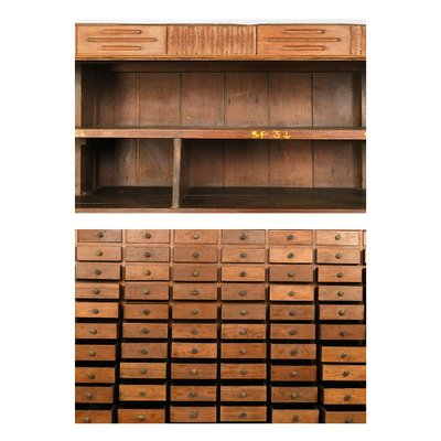 Wooden Bookcase with 99 Drawers, 1940s-NQ-653997