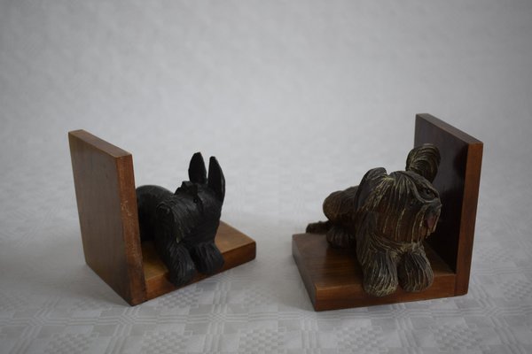 Wooden Bookends with Terriers, 1920s, Set of 2-VA-1703901