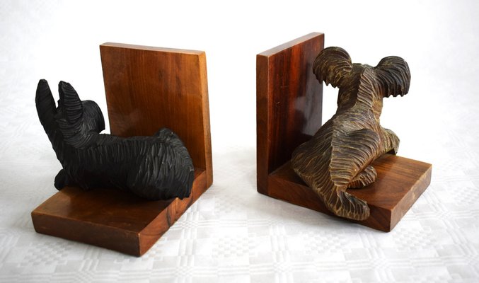 Wooden Bookends with Terriers, 1920s, Set of 2-VA-1703901