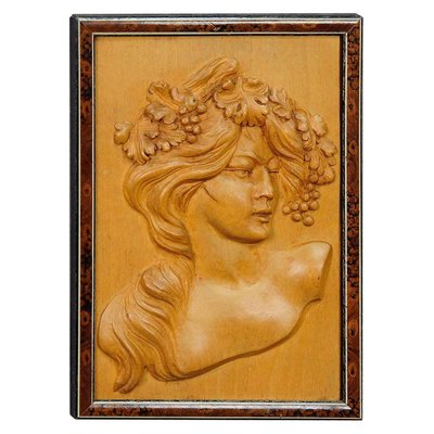 Wooden Carved Victorian Lady Wall Plaque, 1920s-KJP-1149159