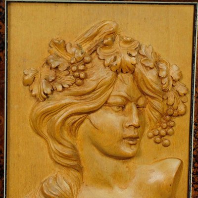 Wooden Carved Victorian Lady Wall Plaque, 1920s-KJP-1149159