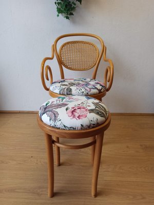 Wooden Chair and Stool, 1950, Set of 2-ZEF-1723832