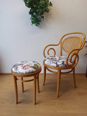 Wooden Chair and Stool, 1950, Set of 2-ZEF-1723832