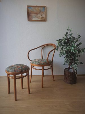 Wooden Chair and Stool, 1950s, Set of 2-ZEF-1723758