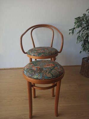 Wooden Chair and Stool, 1950s, Set of 2-ZEF-1723758