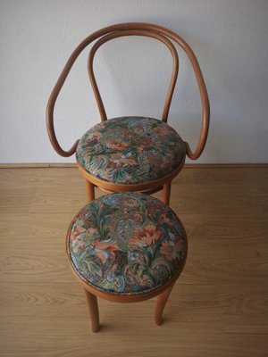 Wooden Chair and Stool, 1950s, Set of 2-ZEF-1723758