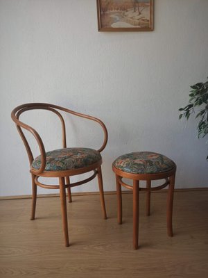 Wooden Chair and Stool, 1950s, Set of 2-ZEF-1723758