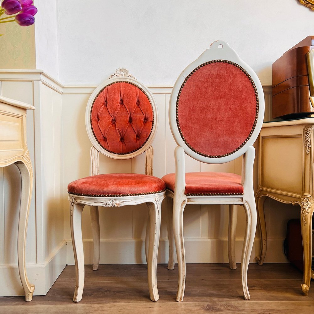 Wooden Chairs in Pink Velvet, Set of 2