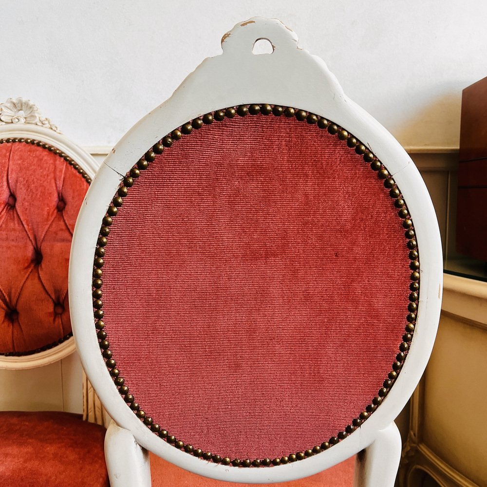 Wooden Chairs in Pink Velvet, Set of 2