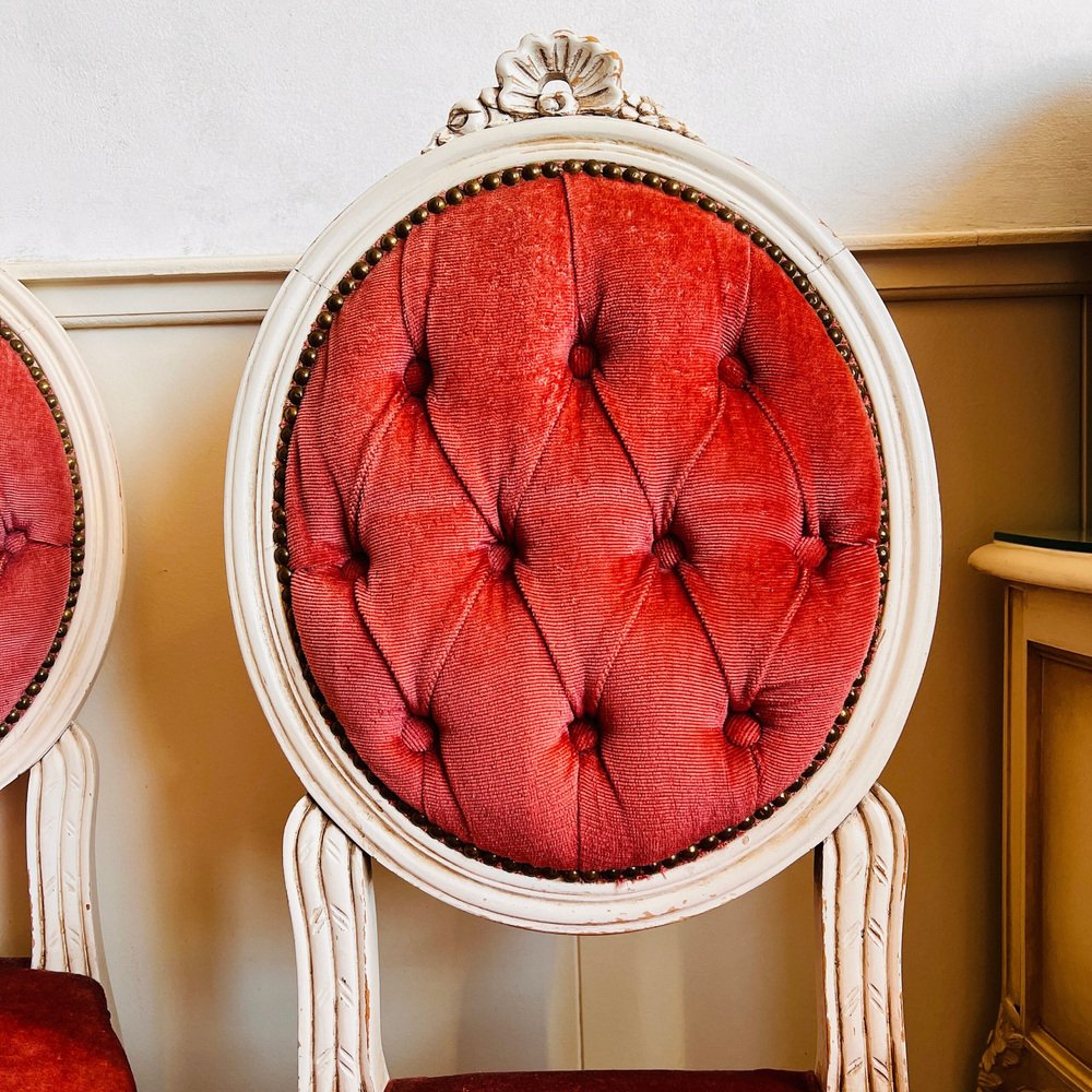 Wooden Chairs in Pink Velvet, Set of 2