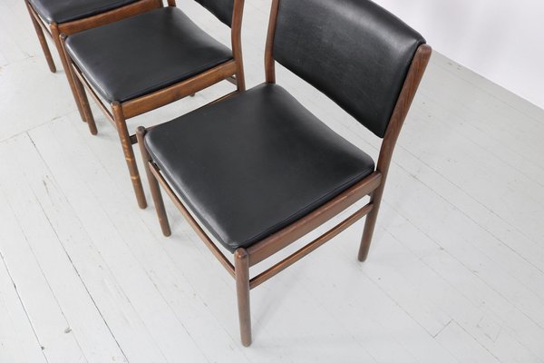 Wooden Chairs with Leatherette Upholstery, Italy, 1960s, Set of 3-AA-1315581