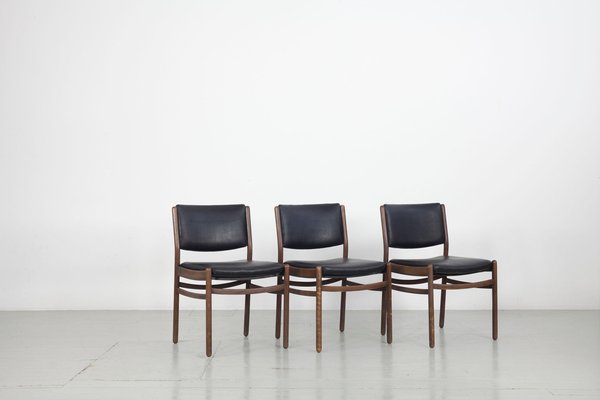 Wooden Chairs with Leatherette Upholstery, Italy, 1960s, Set of 3-AA-1315581