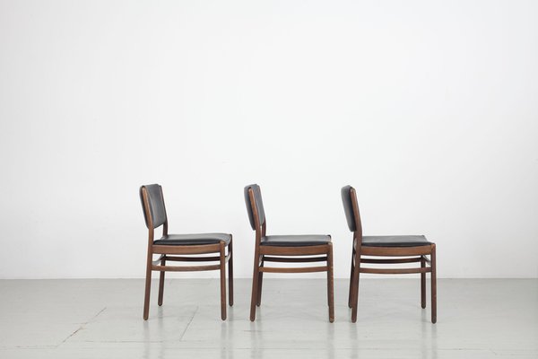 Wooden Chairs with Leatherette Upholstery, Italy, 1960s, Set of 3-AA-1315581