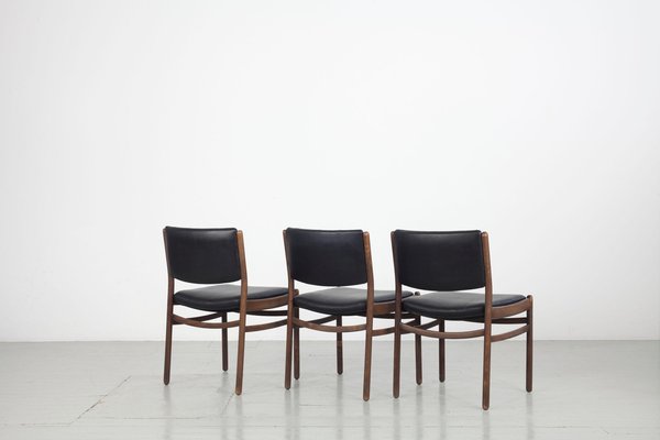 Wooden Chairs with Leatherette Upholstery, Italy, 1960s, Set of 3-AA-1315581