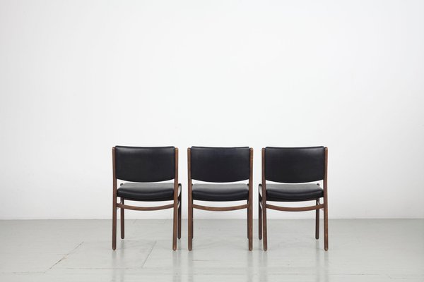 Wooden Chairs with Leatherette Upholstery, Italy, 1960s, Set of 3-AA-1315581