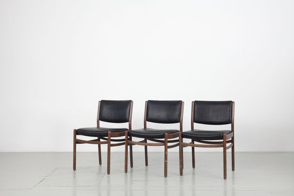 Wooden Chairs with Leatherette Upholstery, Italy, 1960s, Set of 3-AA-1315581