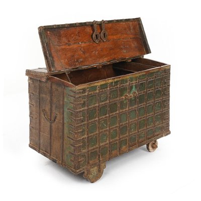 Wooden Chest with Steel Veneer and Green Patina, 1840s-NQ-624622