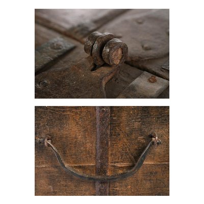 Wooden Chest with Steel Veneer and Green Patina, 1840s-NQ-624622