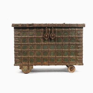 Wooden Chest with Steel Veneer and Green Patina, 1840s-NQ-624622