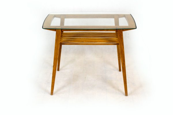 Wooden Coffee Table with Glass Top from Drevozpracujici Druzstvo, 1960s-WVS-1078397