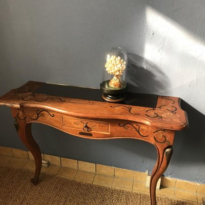 Wooden Console with Smoked Glass, 1950s-DKC-775335