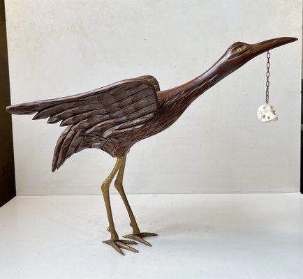 Wooden Crane Bird with Suspended Skull, 1940s-LCR-1799361