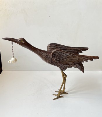 Wooden Crane Bird with Suspended Skull, 1940s-LCR-1799361