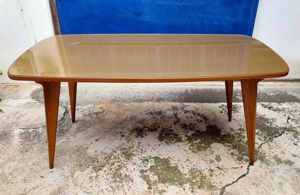 Wooden Dining Table with Colored Glass Top, Italy, 1950s-QZZ-1720795