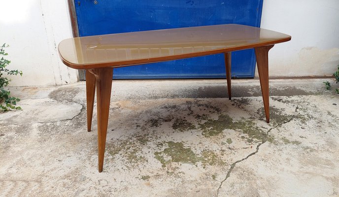 Wooden Dining Table with Colored Glass Top, Italy, 1950s-QZZ-1720795