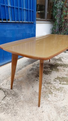 Wooden Dining Table with Colored Glass Top, Italy, 1950s-QZZ-1720795