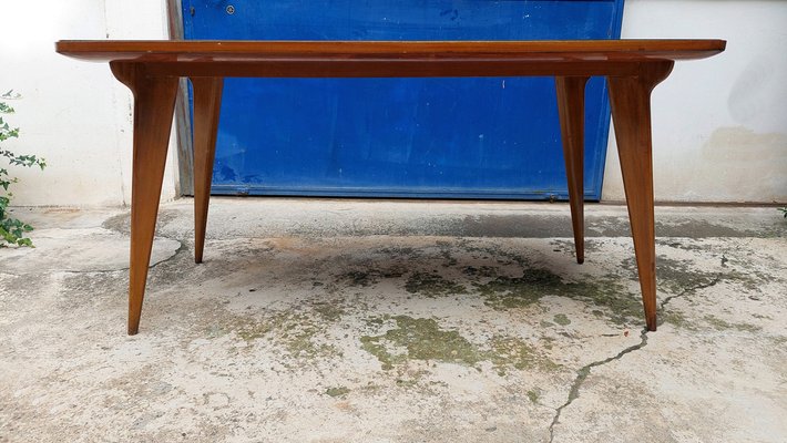 Wooden Dining Table with Colored Glass Top, Italy, 1950s-QZZ-1720795