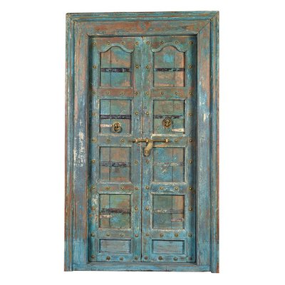 Wooden Door with Blue Patina, 1920s-NQ-656388