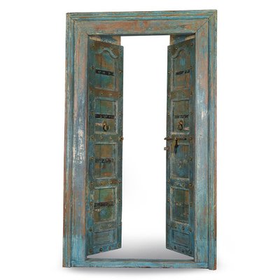 Wooden Door with Blue Patina, 1920s-NQ-656388