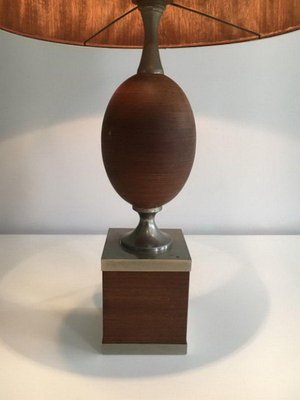 Wooden Egg Lamp and Brushed Steel, 1970s-BA-1365749