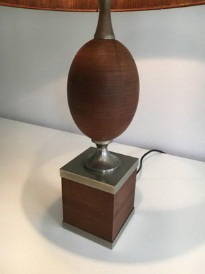 Wooden Egg Lamp and Brushed Steel, 1970s-BA-1365749