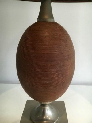 Wooden Egg Lamp and Brushed Steel, 1970s-BA-1365749