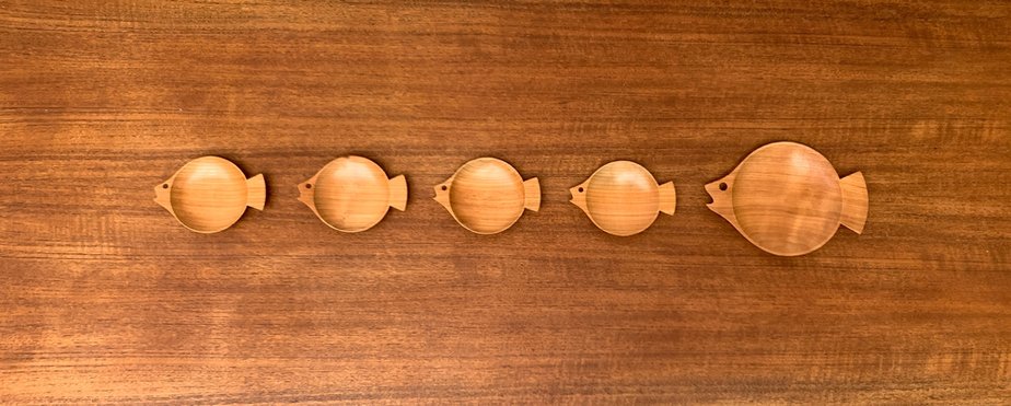 Wooden Fish Shaped Bowls, 1960s, Set of 5-UAH-1444860