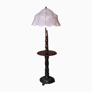 Wooden Floor Lamp with Pink Shade-OXJ-1141731