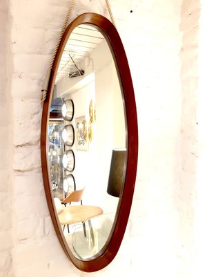 Wooden Framed Oval Hall Mirror, Italy 1960s-PCJ-1384533