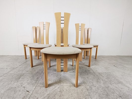 Wooden High Back Dining Chairs, 1990s, Set of 6-IRH-1776645