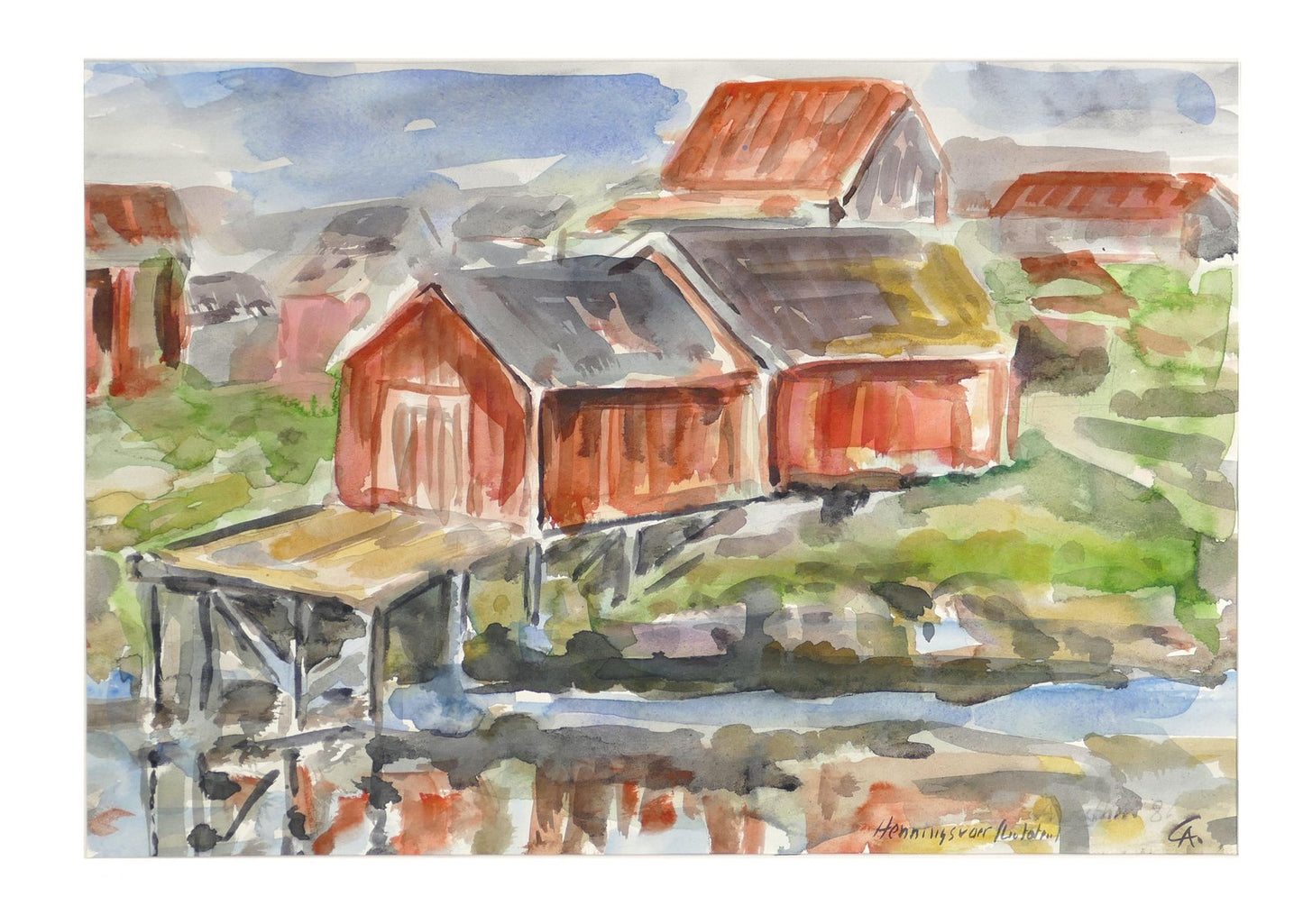 Wooden Huts - Original Watercolor by Armin Guther - 1986 1986